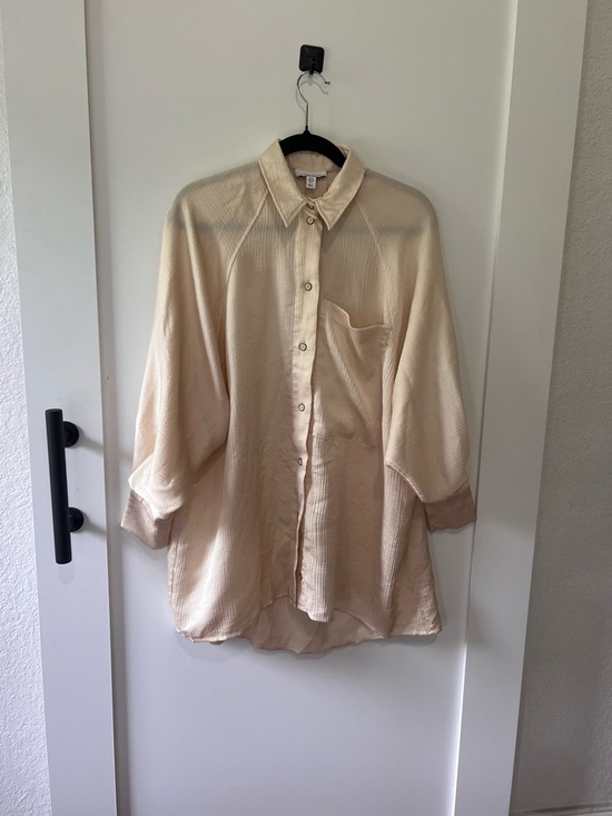 Topshop Tops - Topshop Oversized Satin Shirt in a cream/ivory color